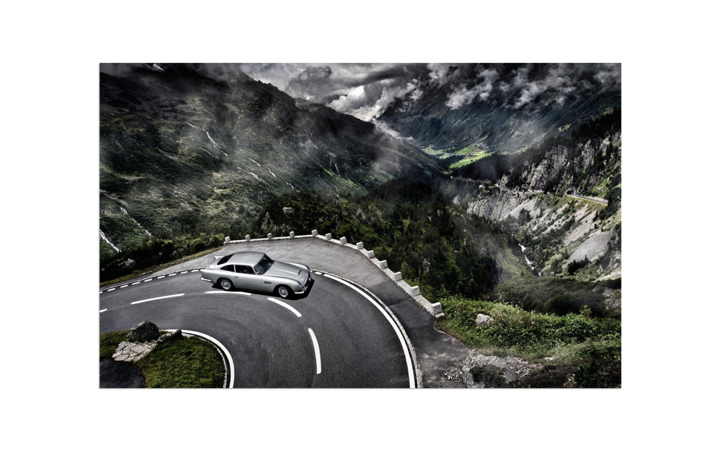 Aston Martin DB5 in the Swiss Alps